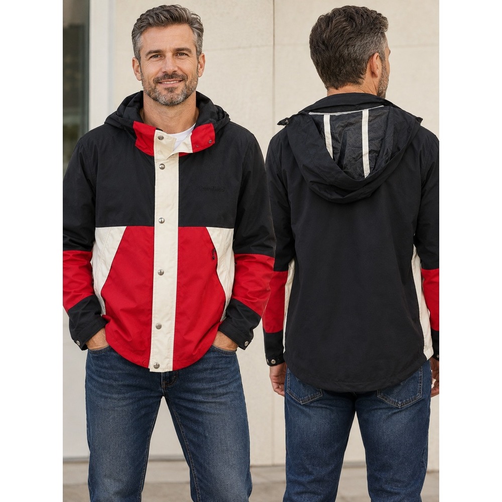 Penfield Men's White Alosa Colorblock Lightweight Full Zip Hooded Jacket Sz XL